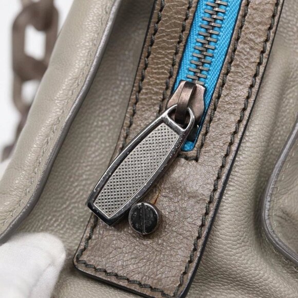 BALENCIAGA Turn Lock Chain Shoulder Bag Leather Beige Gray Silver Auth am6814V - Picture 11 of 15